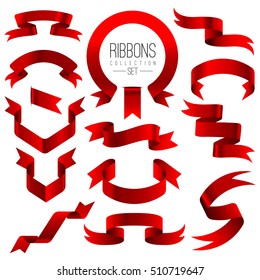Set of Red Ribbons collection isolated on white background
