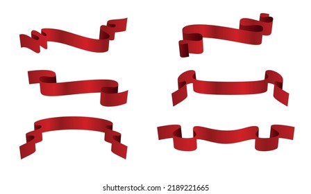 Set of red ribbons for design, discount offer and gift. Retro or modern style. Flat ribbon illustration isolated on white background. eps 10