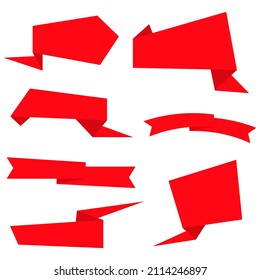 Set of red ribbons for different designs and decorations, tags. Vector red banner
