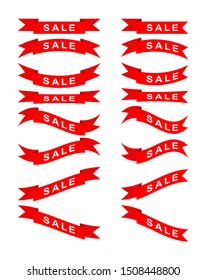 Set of red ribbons of different shapes with the inscription SALE. Simple design. 