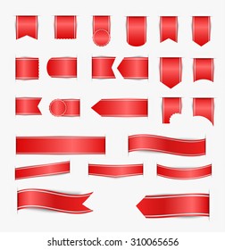 Set of red ribbons of different web forms with shadow. Vector illustration