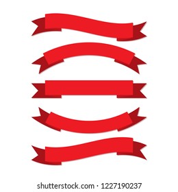 Set of red ribbons in flat style. Vector illustration. Collection of isolated ribbons