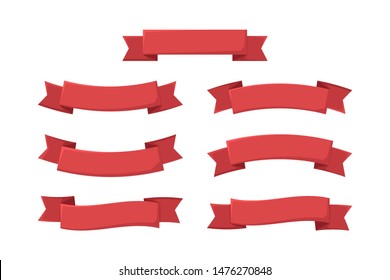 set red ribbons in flat style, vector illustration