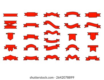 Set of red ribbons isolated on transparent or white background, vector illustration. Festive decoration with blank space, perfect for banners, tags, labels, gift cards, and holiday designs.