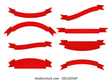 Set of Red ribbons. Isolated on white background.