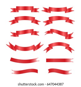 Set Of Red Ribbons Isolated On White Background. Vector