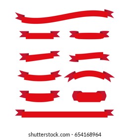 Set of red ribbons isolated on white background in flat style for business design. Vector illustration.