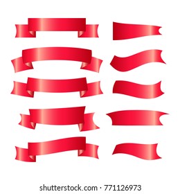 Set Of Red Ribbons Isolated On White Background
