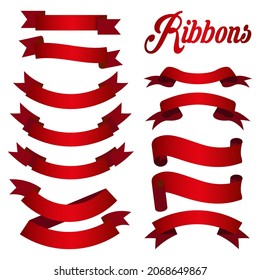 A set of red ribbons isolated white background - Vector 