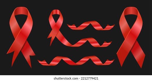 Set of red ribbons on black background. Vector illustration. Ready for your design. Can be use for template your design, promo, adv.