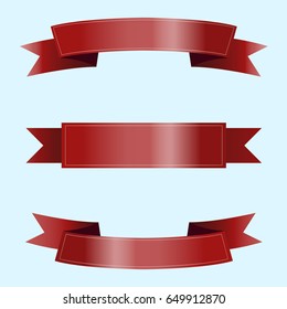 Set of red ribbons on blue background. Vector illustration.