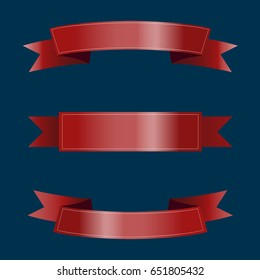 Set of red ribbons on blue background. Vector illustration.