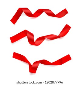 Set of red ribbons on white background. Vector illustration. Ready for your design. Can be used for greeting card, holidays, gifts and etc. EPS10.