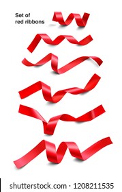 Set of red ribbons on white background. Vector illustration. Ready for your design. Can be use for template your design, promo, adv. EPS10.