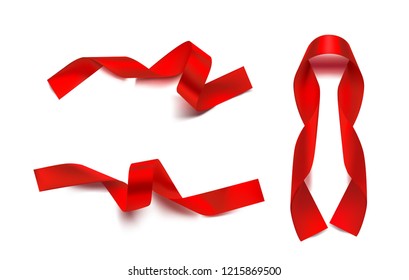 Set of red ribbons on white background. Vector illustration. Ready for your design. Can be use for template your design, promo, adv. EPS10.