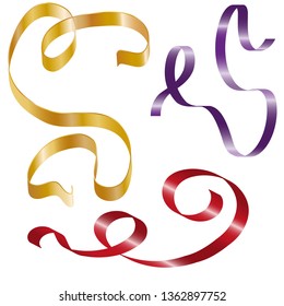 Set of red ribbons on white background. Vector illustration. Ready for your design. Can be used for greeting card, holidays, gifts and etc 