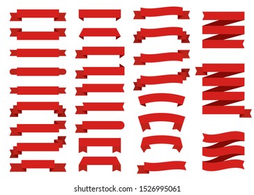 Set of red ribbons on white background. Vector Illustration.