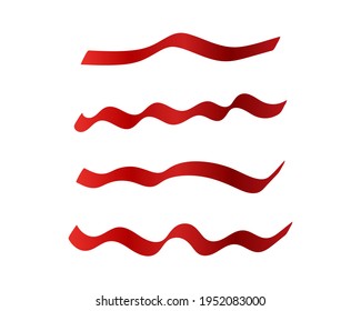 Set of red ribbons on white background. Vector illustration. Ready for your design. Can be used for greeting card, holidays, gifts and etc