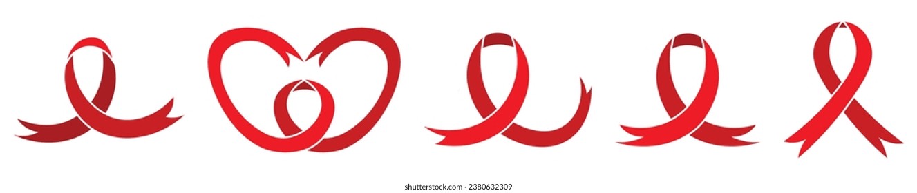 Set of red ribbons on white background. AIDS Awareness Day