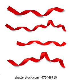 Set of red ribbons on white background. Vector illustration. Ready for your design. Can be used for greeting card, holidays, gifts and etc 