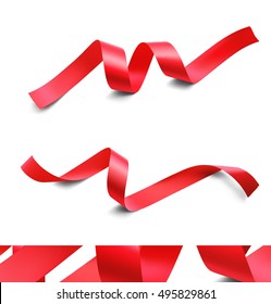 Set of red ribbons on white background. Vector illustration. Ready for your design. Can be used for greeting card, holidays, gifts and etc.