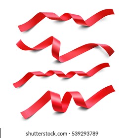 Set of red ribbons on white background. Vector illustration. Ready for your design. Can be used for greeting card, holidays, gifts and etc.