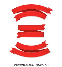 Set of red ribbons on white background