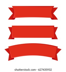 Set of red ribbons on white background.