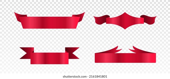 Set of red ribbons. Place for text and graphic elements to decorate website. Template, mockup or layout. Design for cups. Cartoon isometric vector illustrations isolated on transparent background