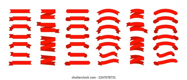 Set of red ribbons. Simple ribbons collection. Banner for advertising and marketing promotion curved linear decorations for discounts and offer forms. Ribbon stripes template set