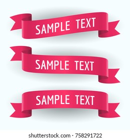 Set of red ribbons and text on white background. Vector illustration