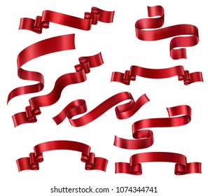 Set of Red ribbons, vector collection of banners, EPS 10 contains transparency