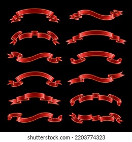 Juego de cintas rojas. Ilustración vectorial.