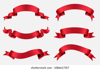 Set of red ribbons.Realistic red ribbon banners.Vector illustration.