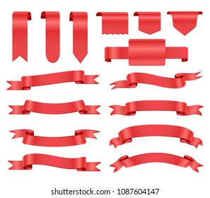 Set of red ribbons.Realistic ribbon banners.Vector illustration.