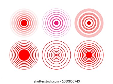 Set of red rings. Pain circle. Symbol of pain. Medical icon. Vector illustration. Isolated on a white background