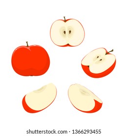 Set of red ripe apples isolated on white background, illustration.