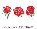 Set of red rose flower, rose bud, rose clip art vector illustration