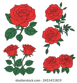 Set von Roten Rosenblumen Vektorillustration