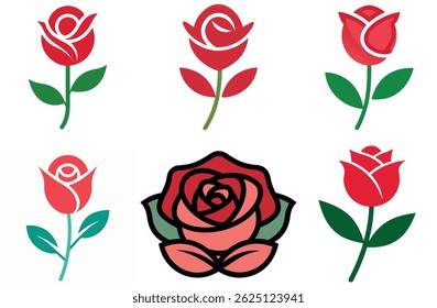 set of red roses icon vector