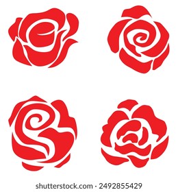  Set of red roses isolated on white background. Hand drawn vector illustration.