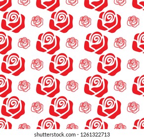 Set of red roses. Vector illustration seamless pattern. Flat design