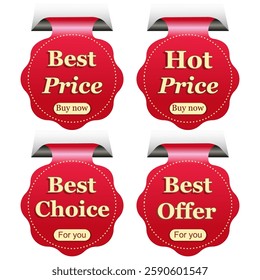 set of red round badges of the best, hot price