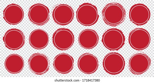 Set Of Red Round Banners - Brush Painted Circle On Transparent Background	
