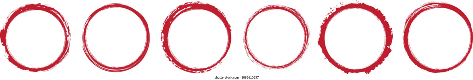 set of red round brush painted ink stamp circle banner on transparent background