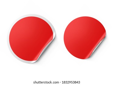 Set of red round curled stickers. Vector illustration isolated on white background. EPS10.	
