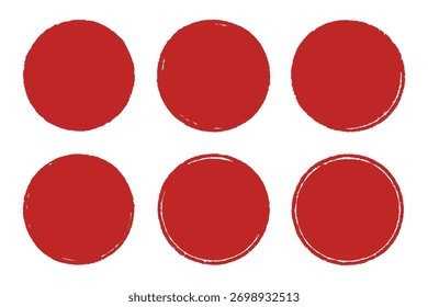 Set of red round hand-drawn highlights circles. Red grunge circle stamp. Stamp for grunge badge, seal, ink, and badge design template