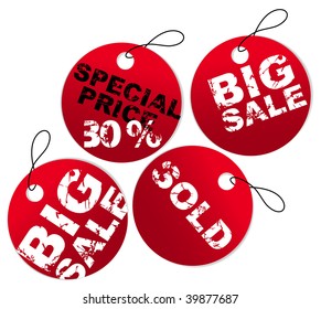 Set of red round paper tags for sale, discount