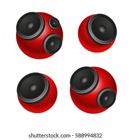 Set of red round speakers isolated on white background. EPS10 vector.