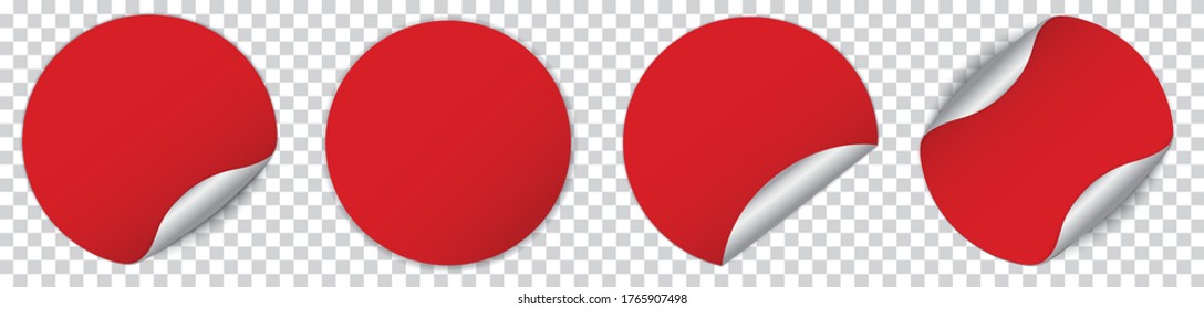 set of red round sticker banner on transparent background